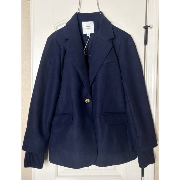 Free Assembly Jackets & Blazers - NWT Free Assembly SB Blazer With Rib Cuff Women’s Blue Lined Button XL (16-18)